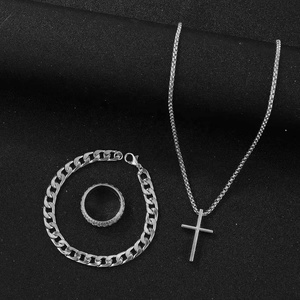ZYO Custom High Quality Hot Hip Hop Chain 3 Piece Set Suit in Stock <b>Cross</b> <b>Pendant</b> Necklace Bracelet Ring Jewelry for <b>Men</b> - Product Image 5