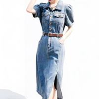 Robes midi en jean OEM ODM pour l'été, mélange de coton, délavage clair, décontractées, mode féminine