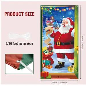 Custom 78X35.4 Inch Santa Claus Kerst Deur Opknoping Cover Banner Achtergrond Voor Kerstfeest Decoraties