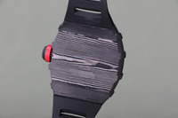 Montre mécanique automatique de luxe pour homme 3501 haut de gamme, boîtier tonneau tout noir en fibre de carbone, cadran squelette, aiguilles en caoutchouc, tourbillon
