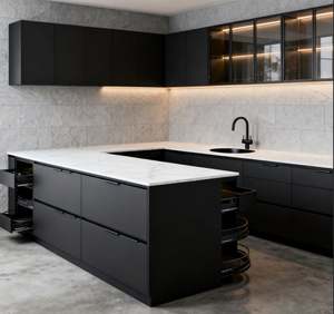 Juego de Muebles de Cocina Modernos con Iluminación LED, Diseño Personalizado con Puerta de Vidrio y Almacenamiento para Sala de Estar y Cocina - Product Image 4