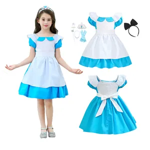 Çocuklar Anime Alice Cosplay parti kostüm cadılar bayramı noel karnaval Dirndl yaz küçük kızlar prenses elbise aksesuarları ile