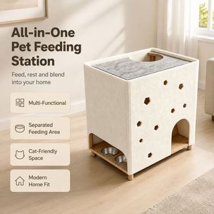 Mesa Auxiliar Multifuncional para Gatos, Casa de Fieltro Todo en Uno, Estación de Alimentación, Mueble para Descanso y Juego de Mascotas - Product Image 1