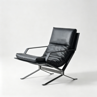 Fauteuil lounge moderne de luxe en cuir avec structure métallique, fauteuil design avec base en acier inoxydable pour salon, chambre, parc, hôtel, villa