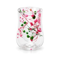 Gelas Dinding Ganda dengan Bunga Kering, Gelas Teh Bentuk Tulip Bening, Gelas Minuman Air Jus untuk Kafe, Hadiah, Grosir