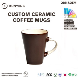 Mug à café en céramique bicolore en forme <span class=keywords><strong>de</strong></span> <span class=keywords><strong>V</strong></span>, poignée contrastante, tasse à thé conique en porcelaine, logo personnalisé, cadeau d'entreprise, vente en gros - Product Image 4