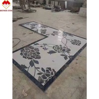 Carrelage mural de luxe en marbre bleu, Sodalite, fleur, jet d'eau, motifs de médaillon