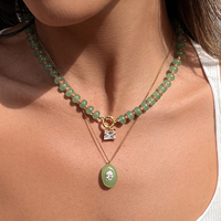 Collier en or 18 carats J&D Jewelry avec perles de rocaille vertes aigue-marine, pendentif zircon en forme de goutte, chaîne étanche en œil de tigre