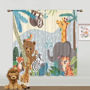 Bambini animali <span class=keywords><strong>Safari</strong></span> <span class=keywords><strong>tende</strong></span> per ragazzi camera da letto simpatico cartone animato divertente orso del bosco bambini scuola materna foglie della giungla per soggiorno - Product Image 6