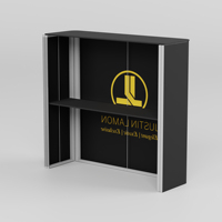 Comptoir d'accueil pliable pour salon professionnel, en aluminium argenté, avec façade en tissu tendu par sublimation, pour stand d'exposition