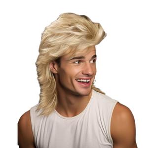 Anxin Nouveau produit 70s 80s Blonde Mullet Adult Funny Perruques synthétiques pour hommes Pop <span class=keywords><strong>Rock</strong></span> Joe Dirt <span class=keywords><strong>Perruque</strong></span> - Product Image 3