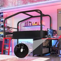 Lit superposé moderne avec bureau latéral, ports USB, éclairage LED, rangement, en métal, pour dortoir, chambre, appartement, école