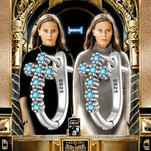 925 Sterling <b>Silver</b> U-Shaped Religious Cross Hoop <b>Earrings</b> for Women Turquoise Fine Jewelry with Rhodium Plating for Weddings - Product Image 2