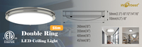 Plafonnier LED moderne Worbest à double anneau, 5CCT 3CCT 1CCT, haute luminosité, dimmable, pour salon, chambre, couloir, certifié ETL/cETL