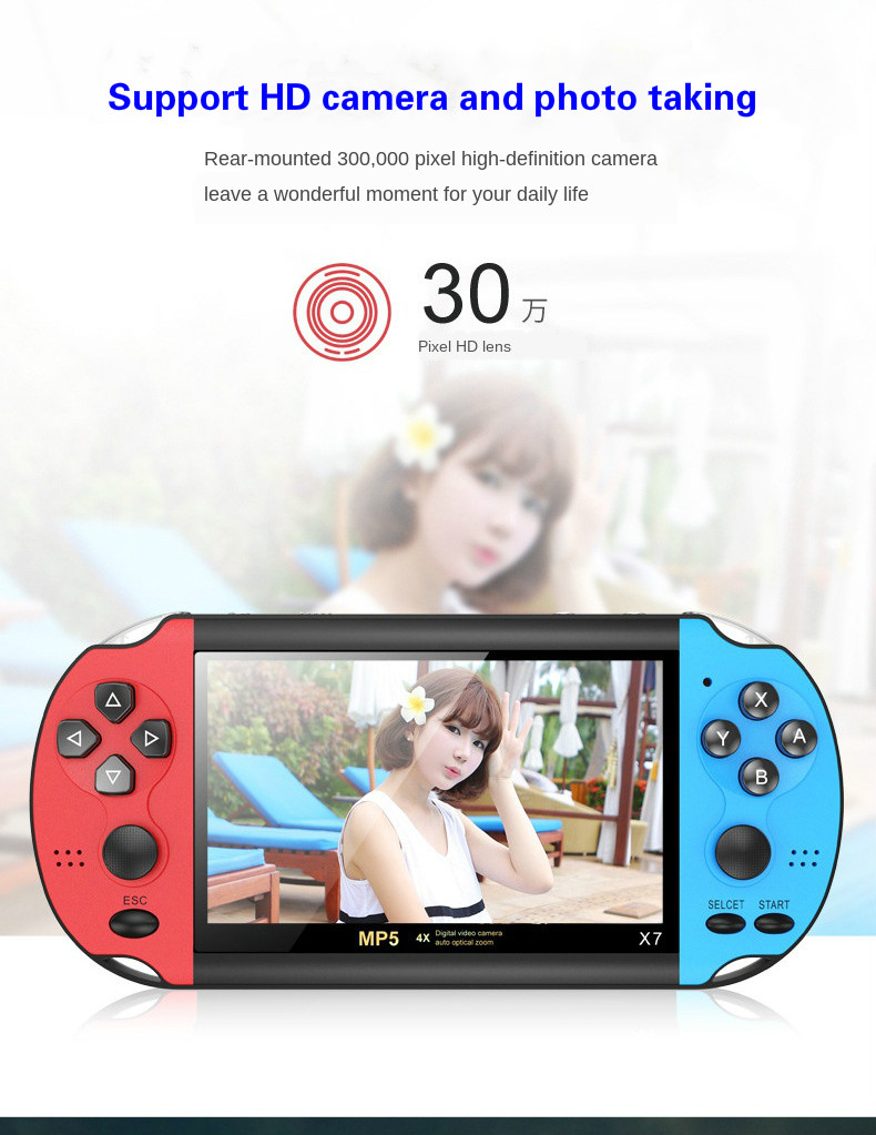 Handheld Game Console Nostalgic 4.3 Inch HD Large Screen 8G Double-rocker X7 Classic Retro Mini MP5 Video Game