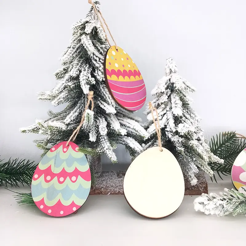 UV stampato ovale in legno colorato pendente uovo per pasqua decorativo