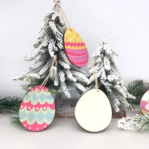 Liontin telur warna-warni kayu oval cetak UV untuk dekorasi Paskah