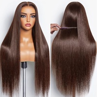 Wig Rambut Manusia Cokelat Kemerahan HD Lace Front Wig Ombre Lurus Rambut Asli Brasil Tanpa Lem Lace Frontal Wig