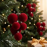 Adorno de Bolas de Navidad Rojas de Alta Calidad, Ramillete de Bolas de Terciopelo para Árbol de Navidad, Decoración para el Hogar y Fiestas