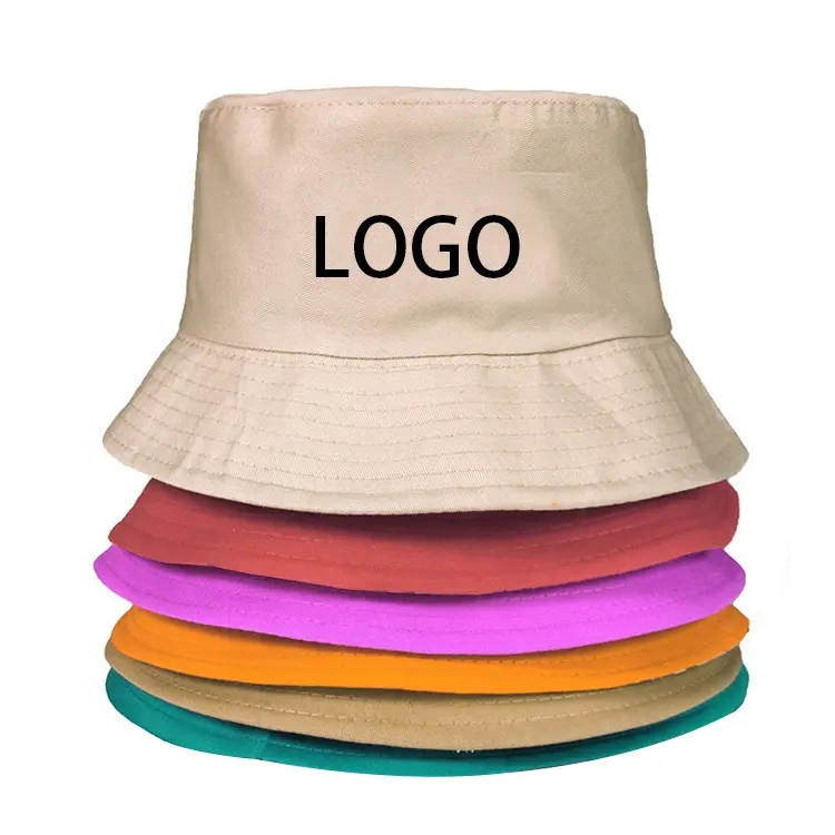 หมวกทรงบัคเก็ตสำหรับผู้หญิงหมวกชาวประมงสีทึบดีไซน์ลายปักโลโก้ตามสั่งจากผ้าฝ้าย