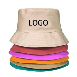 Fabricant visière en coton soleil broderie personnalisée logo couleur unie chapeaux de pêcheur Design blanc chapeau seau pour femmes