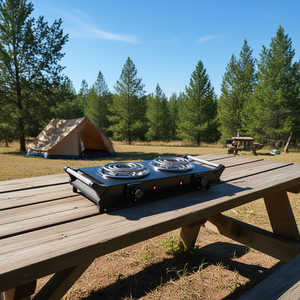 Cocina eléctrica portátil de doble quemador CJCF2457496 de 2000W para acampar al aire libre con asas para uso en caravanas y tiendas de campaña - Product Image 2