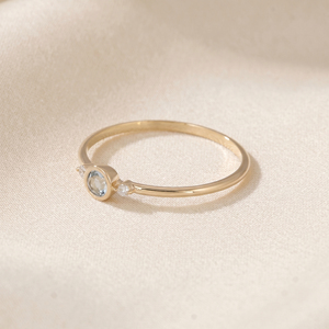 Anillo de Oro Amarillo Sólido de 14 Quilates de Diseño Único con Diamante Cultivado en Laboratorio y Piedra Preciosa de Aguamarina para Joyería Fina Personalizada para Mujer - Product Image 3