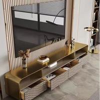 Ensemble meuble TV et table basse de style italien de luxe, moderne, minimaliste du milieu du siècle, pour salon de villa, en dalle de granit et MDF écologique