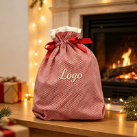 Sac à cordon personnalisé avec logo rayé pour Noël, sac cadeau réutilisable en tissu, sac de rangement pour les fêtes de Noël, décoration de fête