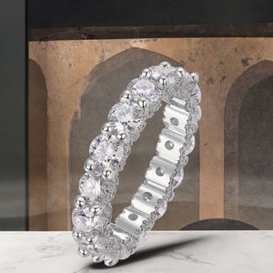 Bagues de mariage et de fête pour femmes, en argent 925 plaqué platine, serties de moissanite taille brillant, pavé, éternité, infini, tendance, 5,2 g - Product Image 3