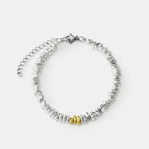 Silver Triangular <b>Beaded</b> <b>Bracelet</b> With <b>Gold</b> Bead And Cheese Plating Women's Everyday Wear Jewelry Yiwu Origin - Product Image 3