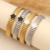 Gelang Bangle Baja Tahan Karat Elastis Modis Berkualitas Tinggi Lapis Emas 18k Anti Luntur 316L Zirkon Geometris Klasik
