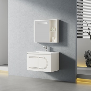 Meuble <span class=keywords><strong>de</strong></span> salle <span class=keywords><strong>de</strong></span> bain en acier inoxydable multi-niveaux, minimaliste, résistant à la corrosion, avec miroir et lavabo, pour hôtel - Product Image 3
