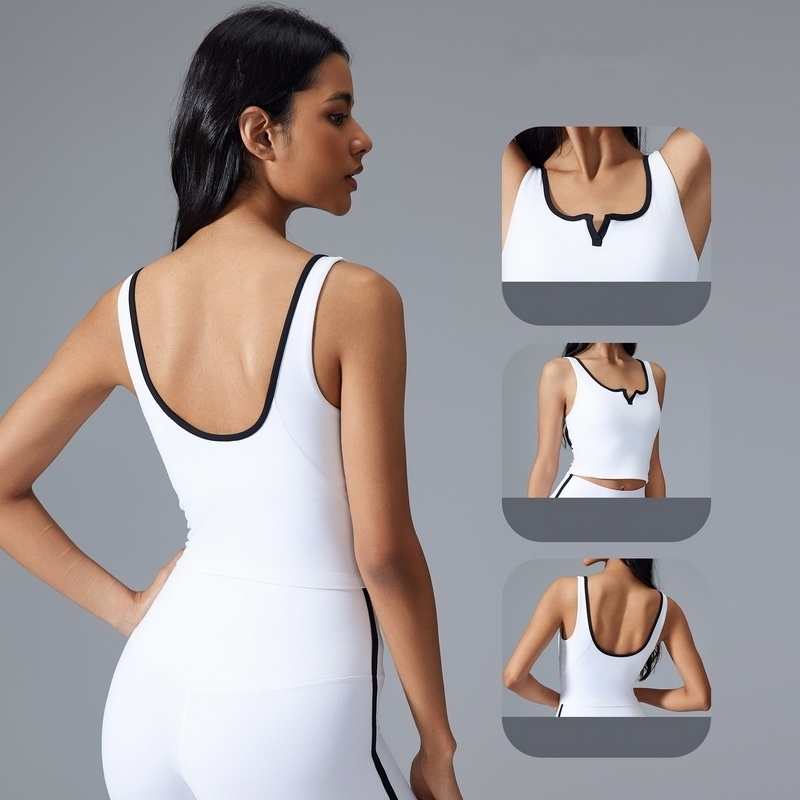 Women Yoga Crop Top with Removable Pads Seamless Breathable Quick Dry FourWay Stretch Gym Workout Sports Bra Small V-neck design