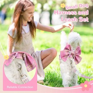Uetzltb ชุดสายจูงน่ารักพร้อมโบว์หูกระต่ายนุ่มลายตารางสำหรับลูกสุนัขสาวไม่ดึงเสื้อกั๊กสุนัขแมวสำหรับสุนัขตัวเล็กชิวาวา - Product Image 3