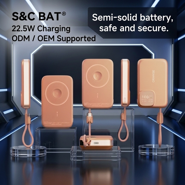 10000mAh Semi-Solid State Power Bank 15W Magnetic Wireless Charger Built-in 22.5W Cable PD Fast Charge for IPhone/Samsung