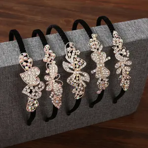 Nieuwe Metalen Luxe Haarband Strass Strik Hoofdbanden Vrouwen Mode Kristal Haaraccessoires