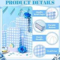 Sacs cadeaux à carreaux bleus et blancs en papier kraft pour fêtes, sacs à bonbons et friandises à carreaux pour Pâques, pique-niques et barbecues