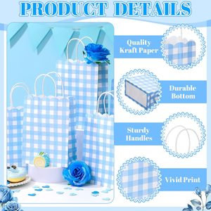 Gingham Party Supplies Blue and White <strong>Gift</strong> <strong>Bags</strong> Kraft Paper Checkered Plaid Candy Goodie Party Favors <strong>Bags</strong> for <strong>Easter</strong> Picnic BBQ - Product Image 6