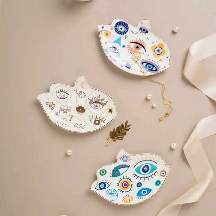 SYLVAN OEM vassoi di gioielli di lusso decorazione della tavola unique evil eyes design plate ceramic ring dish collane vassoio di gingillo