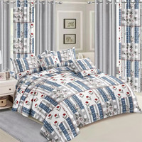 Ensemble de Literie Imprimé Doux Série 1800 – 6 Pièces pour Chambre, avec Housse de Couette, Drap de Lit et Rideaux
