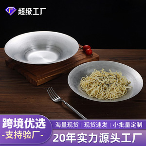 Retro Stainless Steel Pasta Plate 25cm 27cm Deep Dish For Hotel Meals Solid Color Design - Product Image 2