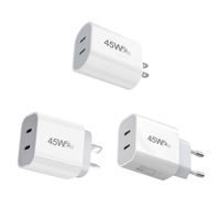 Chargeur mural rapide OEM personnalisé avec logo, 45W, double USB-C PD3.0, prise US/EU, adaptateur secteur PD4.0, double sortie Type-C pour ordinateurs portables et téléphones
