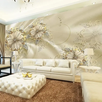 Papier peint mural autocollant personnalisé, style européen, bijoux en diamant, fleurs dorées, décor mural, art moderne, peinture murale