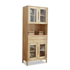 Solid Wood Wine Cabinet Nordic Style Living Room Storage Cabinet With Glass <b>Doors</b> Pine Wood Natural Color <b>Standing</b> Cabinet - Product Image 4