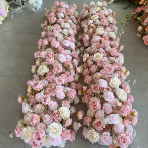 Chemin de table Offres Spéciales fleur en soie artificielle M-FR007 Chemin de table en tissu fleur rose 200 cm Coureur violet fleur pour décoration de mariage - Product Image 3