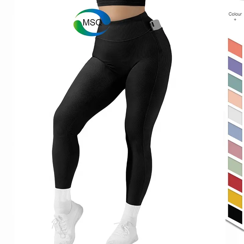 Custom Design Yoga Pant Workout Tights Plus Size Running Gym Wear V Line Waist Women Black Yoga Leggings with Phone Pockets