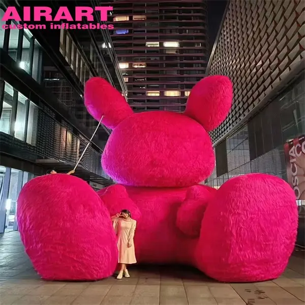 Pink plush inflatable rabbit  inflatable plush cartoon for mall decoration