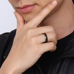 High Quality Black <b>Tungsten</b> Carbide Ring Men Jewelry, 18k Gold Black 2 Tone Custom Signet Finger Rings for Men - Product Image 4