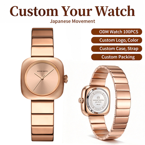 Fabricante de Relojes de Pulsera, Reloj Cuadrado Minimalista en Oro Rosa para Mujer, ODM, Reloj de Acero Inoxidable Vintage para Mujer, Logotipo Personalizado - Product Image 1